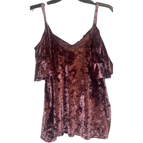 Torrid Womens Plum Crushed Velvet Cold Shoulder Flutter Sleeve Blouse Top M/L 00 - Picture 4 of 9